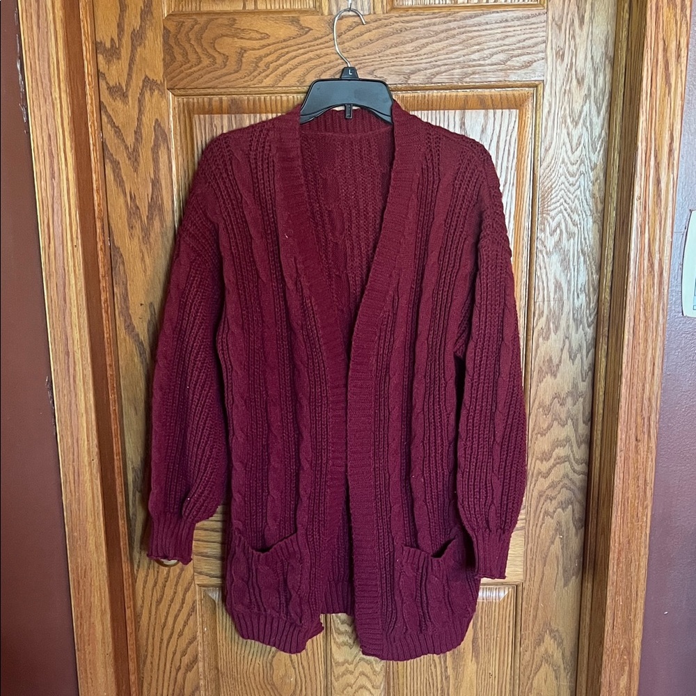 Burgundy Cable Knit Cardigan